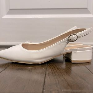 White Slingback block heels